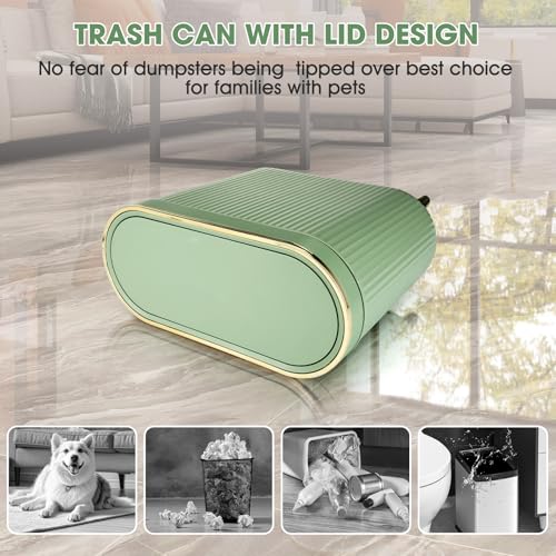 Image of VZZNN 2 Pack Bathroom Trash Can with Lid,3.2 Gallon Slim Garbage Can with Pop-Up Lid Small Waste Basket for Bedroom,Living Room,Office,Dog Proof,Green