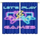 MRFSY Gamepad Gamepad Gaming-Vorhänge, Pink Cyan Neon Boy Videospiele Gamepad-Vorhänge für Schlafzimmer, Vorhänge für Fenster, Set mit 2 Paneelen 183 x 160 cm