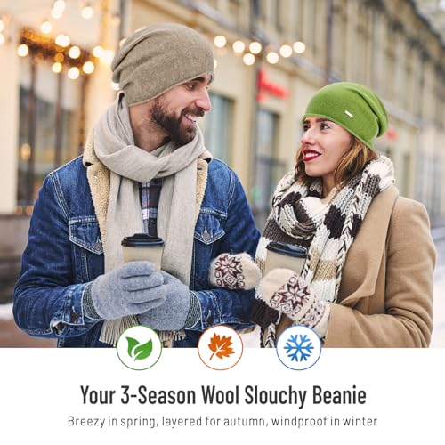 HAMUNI 100% Wool Slouchy Beanie for Women, Soft Wool Hat, Lightweight Breathable Winter Beanie, Relaxed Fit for Spring, Fall and Winter, Everyday Wear Green - image 5