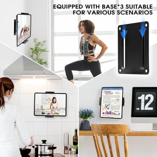 Image of Tablet /iPad Wall Mount Holder With 3*Universal Bases Easily Switch Scenario | 360 Rotating Metal Tablet Wall Mount,iPad Mini Wall Mount,4-13 iPad Pro Air /Smartphone /eReader /Kindle Fire HD /Galaxy Tab