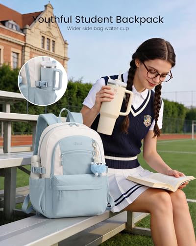 LOVEVOOK School Backpack for Teen Girls & Women, 35L Large Laptop Backpack with 40oz Water Bottle Pocket, Waterproof Cute College Bookbag, Student Backpack for Middle High School Travel Work Blue — view 3