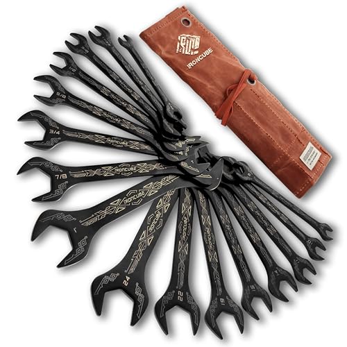 IRONCUBE Super Thin Wrench Set For Bike: 16-Piece SAE & Metric - Stainless Steel - Rust Resistant - For Tight Spaces.