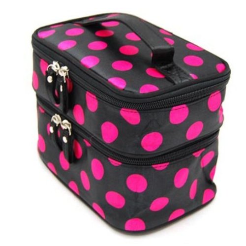 Change Elegant Fashionable Dotted Pattern Double Layer Cosmetic Bag (Hot Pink Dot)