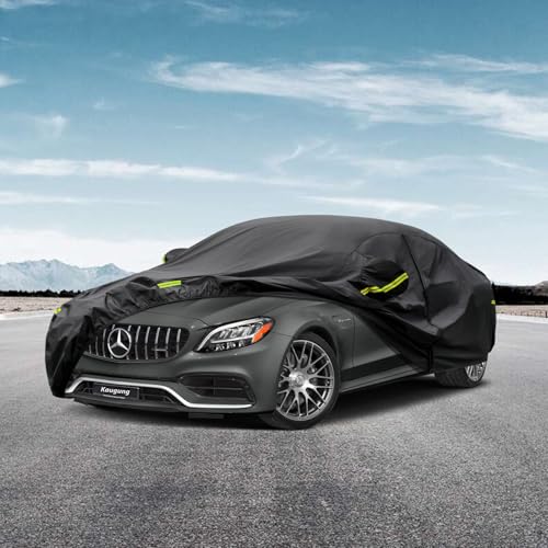 Image of Kaugung 7 Layers Car Cover Custom Fit Benz C Class C300 C250 from 2004 to 2025, Outdoor Waterproof All Weather Sun Rain Dust Snow Protection with Zipper Door.