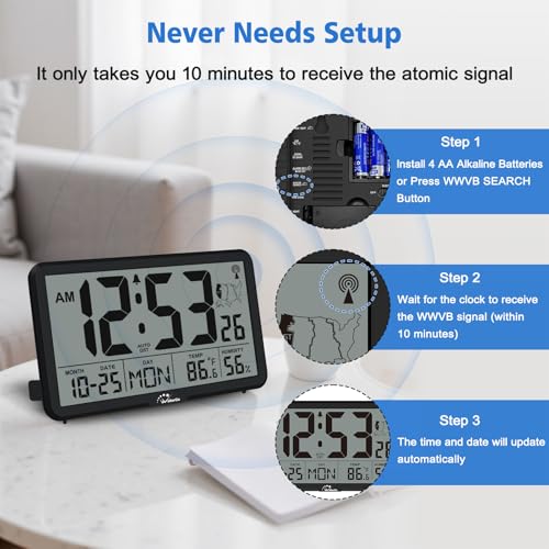 WallarGe Atomic Wall Clock with Backlight, Battery Operated - Image 3
