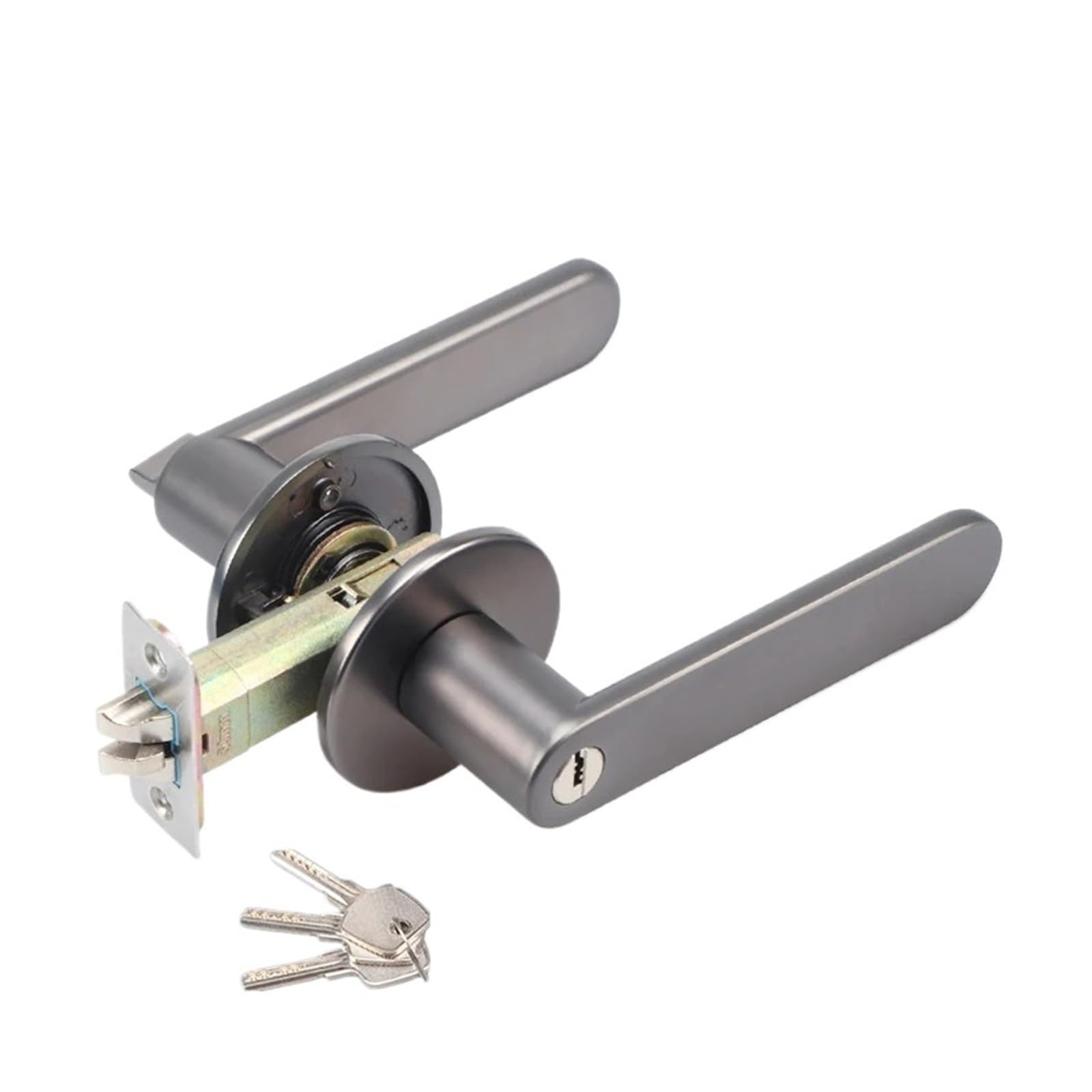 Sjloynwq Gray (Withkey Door Handle Lock With Key Zinc Alloy Cylinder For Bathroom
