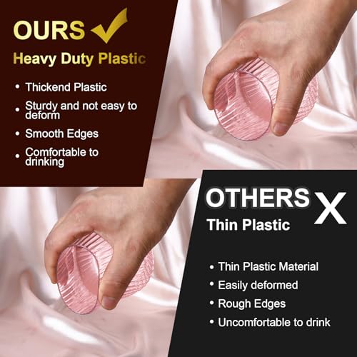 Image of Lueumxc 40 Pack Plastic Ribbed Wine Glasses, 14Oz Origami Disposable Wine Glasses Unbreakable Clear Plastic Cocktail Glasses Recyclable Shatterproof Reusable Wine Cups (14oz-pink-40pack)