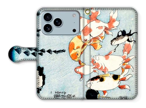 手帳型 iPhone17 Pro互換 スマホケース【世界の名画】 歌川国芳 金魚づくし 浮世絵 絵画 芸術 アート おしゃれ 金魚 (原画)