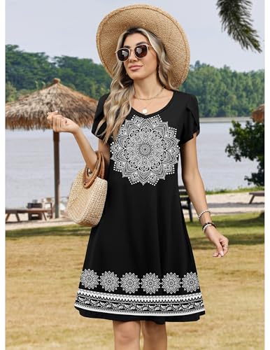 Image of Zeagoo Womens Summer A-Line Dress with Pockets Mini Short Sleeve Dresses Flowy Beach Swing Dress 2026 Vacation Travel