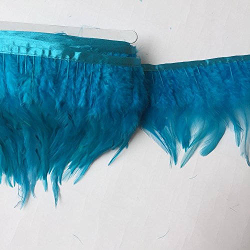 Sowder 2 Yards Natural Rooster Hackle Feather Trim Fringe 4-6" in Width Dress DIY Decoration (Turquoise) - Image 2