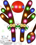 Christmas Reindeer Antlers Car Decoration Kit, IP44 Waterproof LED Lights Nose Vehicle with Jingle Bells Rudolph, Auto Holiday Accessories for SUV Van Truck Decor Multicolor