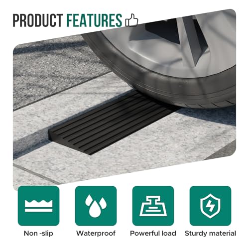 Image of Threshold Ramps for Doorways Self-Adhesive Rubber Ramps for Door Threshold Rubber Door Threshold Ramp for Wheelchair for Doorways, Curb, Power Scooters, Bathroom (Black, 3 /8'' Rise-3.3Ft Long)