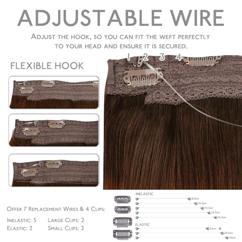 Image of WENNALIFE Wire Hair Extensions Real Human Hair 22 inch 120g Chocolate Brown Remy Hair Invisible Transparent Wire Straight Reusable Natural Easy to Apply Reusable Extensiones De Cabello Humano