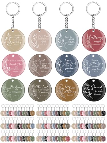 Image of Janmercy 120 Pcs Acrylic Christian Keychain Bulk Floral Bible Verse Keychain Religious Scripture Jewelry Gifts for Women Men