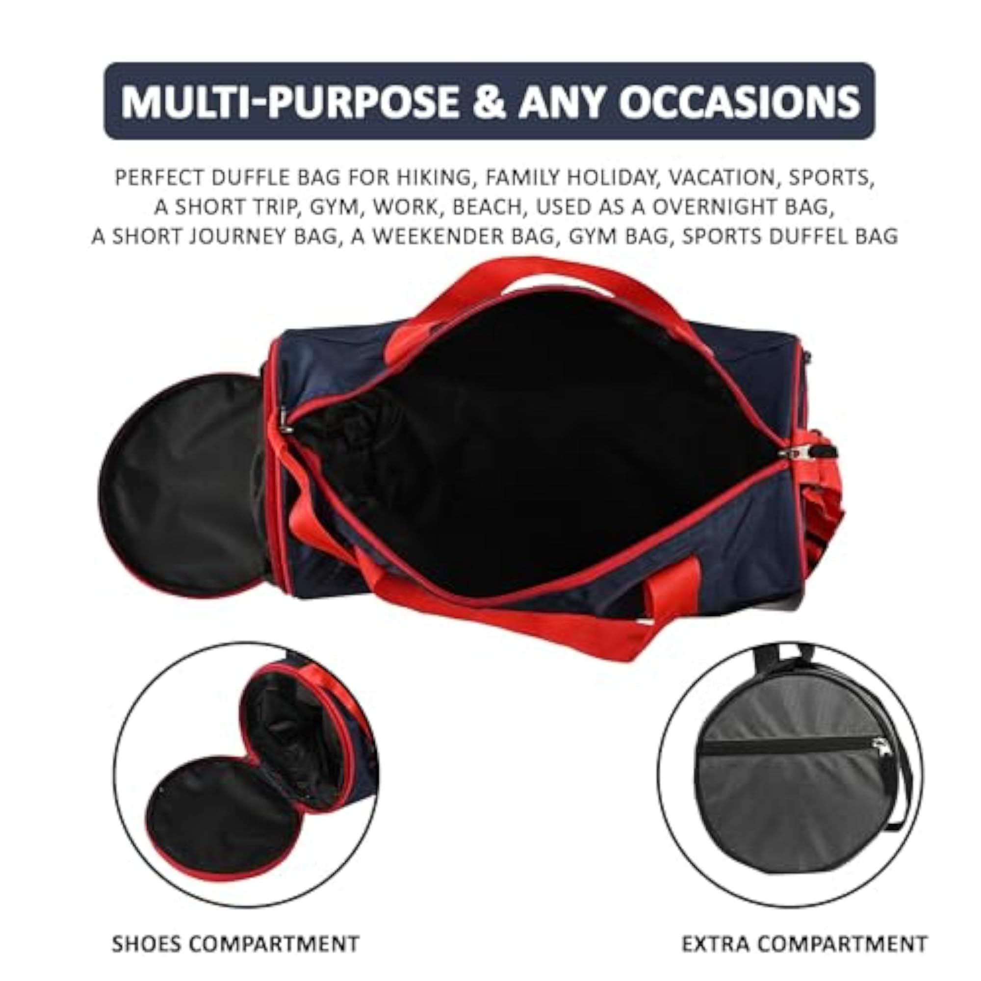Water Resistant 3 Compartment Gym Bag for Men & Women