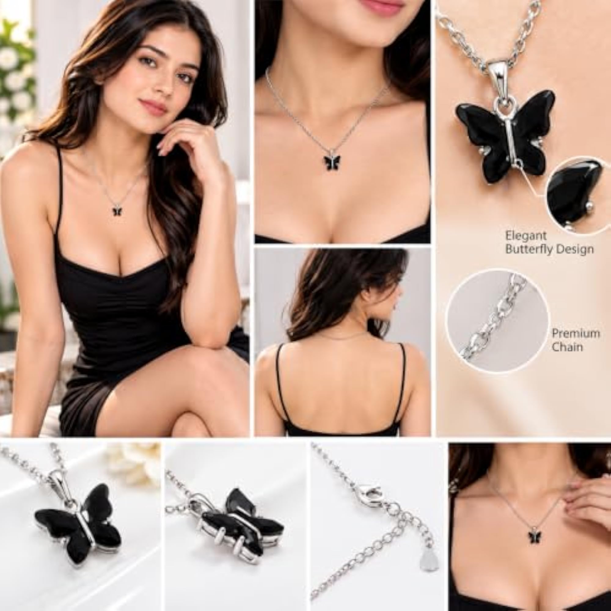 Black Butterfly Pendant Necklace for Women