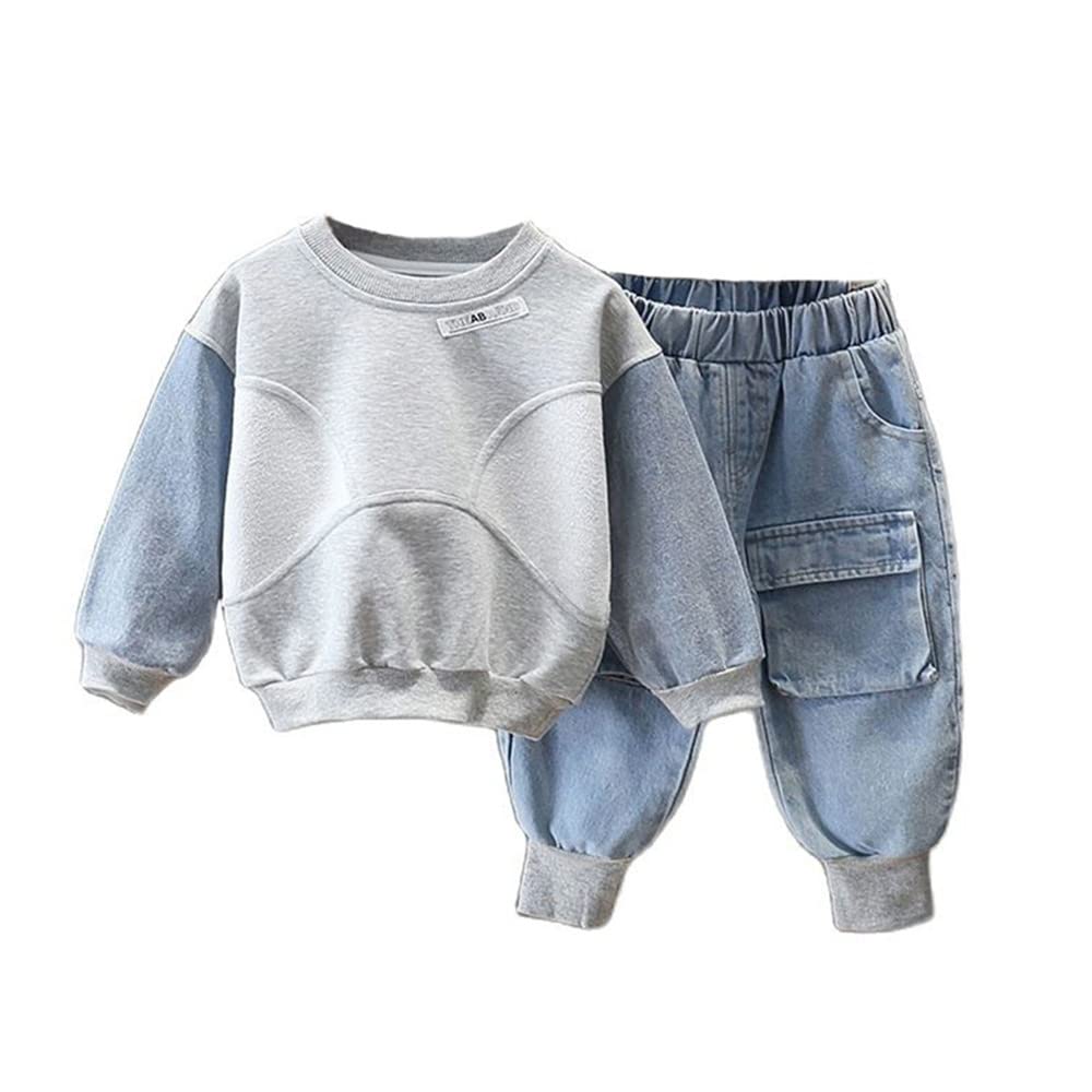 YIKIURL Baby Boys Clothes Toddler Casual Outfits for Children Two Piece Suit Solid Color Sweater+Denim Pants