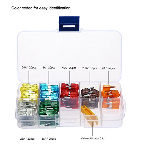 Yorten 120pcs sortimento mini fusível 5A 7.5A 10A 15A 20A 25A 30A Amp Zinco auto lâmina tipo fusível