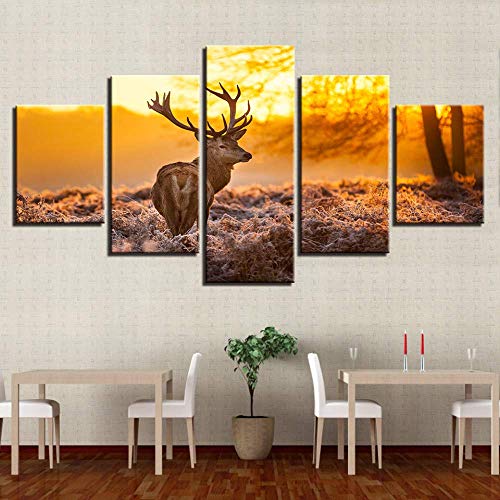 Toile murale salon coucher du soleil élan déco grand format