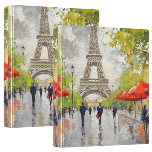 Classeur à anneaux en D 3.8 cm motif Tour Eiffel Paris avec poches de rangement intérieures