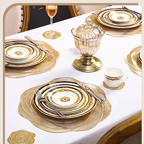 Sieral 12 Set 15 Inch Round Pressed Vinyl Placemats Rose Placemat Set Metallic Place Mat Coaster Set Including Placemats And Coasters Slip Resistant Table Mats For Dining Kitchen thumb #4