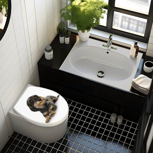 banjado Toilettendeckel mit Absenkautomatik 44,5x37cm / WC Brille Soft Close/hygienischer Toilettendeckel/Klodeckel Duroplast Edelstahl Scharniere einfache Montage - Motiv Dackel