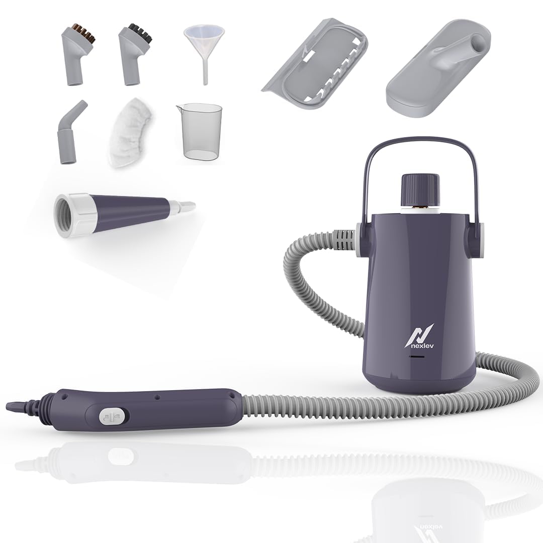 NexLev Steam Cleaner | All in one Home, Kitchen, Bathroom, Window, Car & Office Cleaning | 9 Accessories | 300 ML | Window Pane, Sink, Chimney Grease, Grout Washer | 5 Mtr Cord | 1000W | SC-01