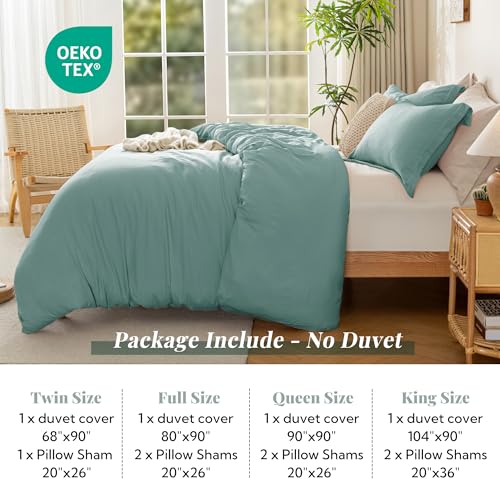 Image of MILDLY Duvet Cover Full Ultra Soft Comforter Cover Set 3pcs, Teal | Washed Microfiber Cotton-Like, Breathable Comfort, Hidden Zipper, Corner Ties, OEKO-TEX Certified, Fade Resistant
