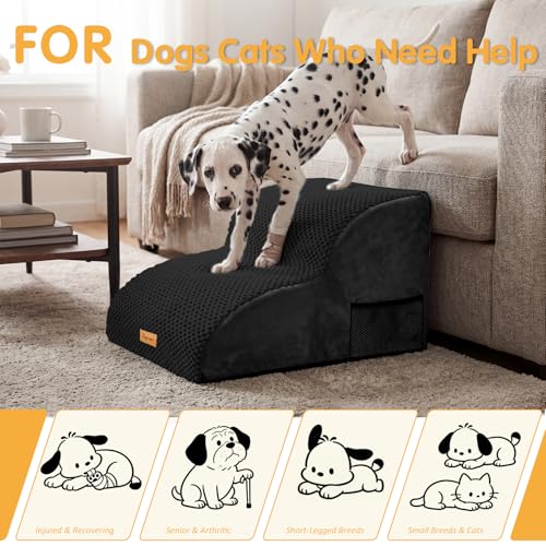 Image of Topmart High Density Extended Foam Dog Ramp&Steps 2 Tiers,11.8 inch High | Non-Slip Dog Stairs,Soft Foam Pet Ladder with Removable Cover,Best for Injured,Older Cats,Pets with Joint Pain