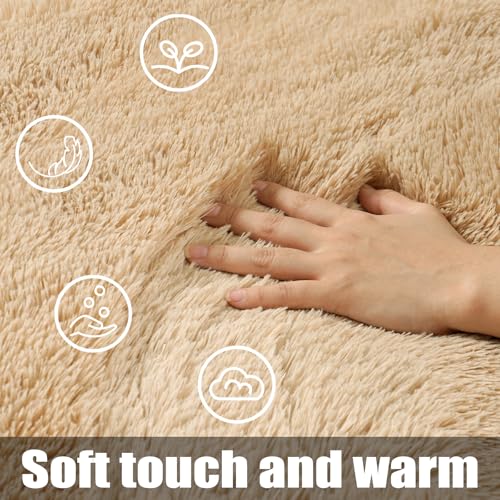 KING DARE 9x12 Area Rug for Living Room Plush Carpet, Soft Fluffy Shaggy Fuzzy Furry Large Beige Rug, Anti-Slip Washable Modern Floor Rug for Bedroom Home Aesthetic Decor