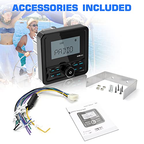 Image of Waterproof Marine Digital Media Receiver - Bluetooth Marine Stereo with 2.8 Inch LCD Display - AUX USB Input AM FM Subwoofer Pre-Amp UTV Boat Radio for ATV RZR Golf Cart Spa Hot