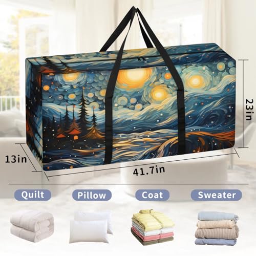 Cartoon Galaxy Extra Large Moving Bags Heavy Duty Storage Bags Bright Galaxy Cloth Wrap Around Handles Double Zipper Reusable Convenient Foldable Storage Tote for Travel Camping Space Save2
