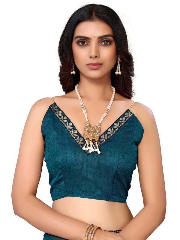 Image of SIRIL Women's Lace & Peral Work Saree with Unstitched Blouse Piece
