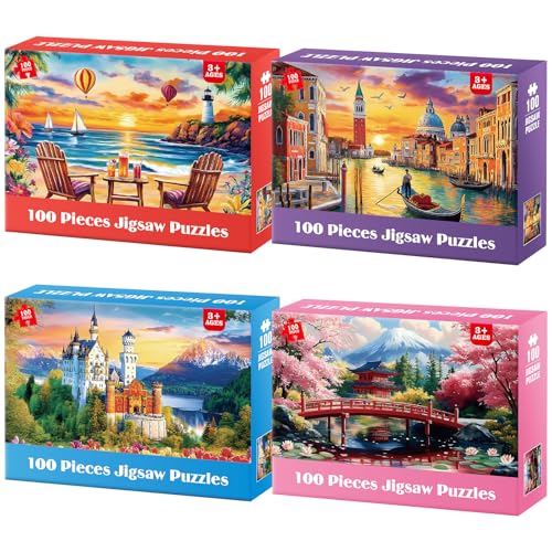 Ciavotie 100 Piece Puzzle World Famous Landscapes Jigsaw Puzzles Large Piece Puzzles for Adult Seniors Kids Puzzles for Kids Ages 4-6 6-8 Learning...