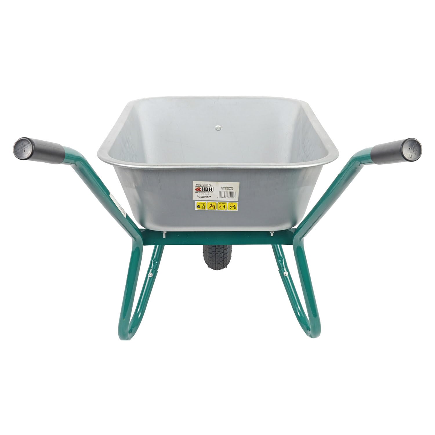 HBH Schubkarre 85 Liter Garten, grün | bis 160kg Tragkraft, Luftrad 4,00-8, Stahlfelge mit Kugellager, verzinkte Stahlmulde, mit Muldenstützbügel und Kippbügel