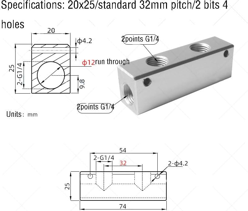20x25 G1/4 to G1/4 Exhaust Thickened Split Teeth Exhaust Source Oil Water Distribution Shunt Block Straight-Through (Color : 2 Way (35mm))