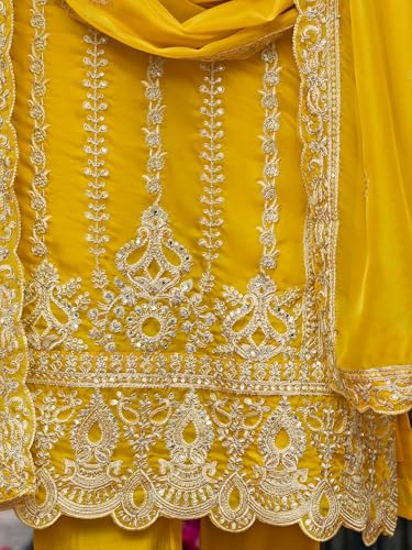 Image of INDO ERA Women's Organza Embroidered Straight Kurta and Pant with Dupatta Set (IEOUT10610)