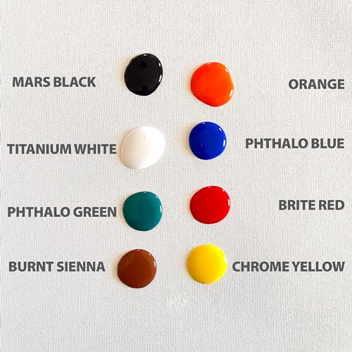 Image of milo Acrylic Paint Set, 8 Primary Colors, 8 oz Bottles, Semi-Gloss | Safe, Non-Toxic, Made in the USA, Arts & Crafts Paints for Artists, Student & Hobby Painters, Paint Pack, Classroom, Bulk