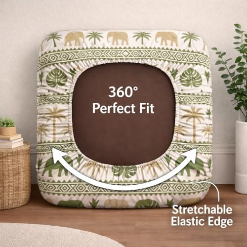 Image of STITCHNEST 'Contour Fit Series' Stretchable Printed Wooden Sofa Cover (Pack of 4) - Elastic Wooden Chair Cover | Wooden Sofa Seat Cover | Size - 20-21 x 20-21 x 3-5 in
