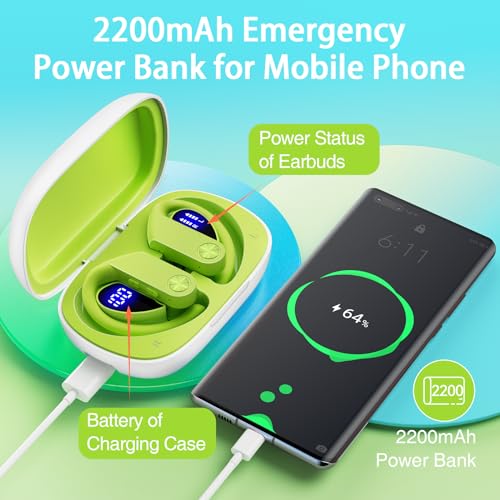 Pocbuds N35 Wireless Earbuds Bluetooth Headphones 110Hrs Playback Sports Ear Buds With 2200Mah Charging Case & Dual Power Display Over-Ear Stereo Bass Earphones thumb #1