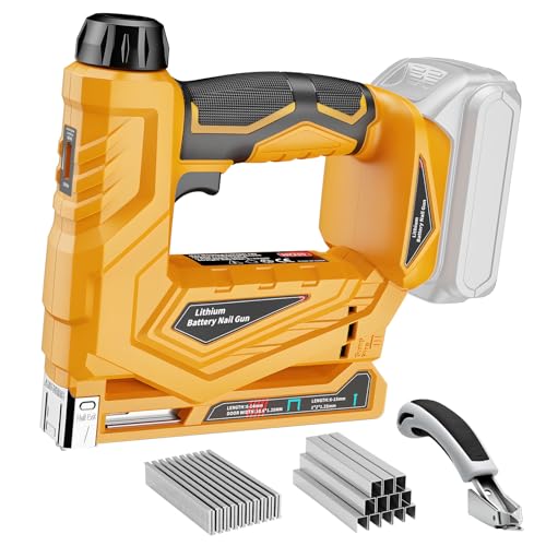 Cordless Nail Gun Compatible with Dewalt 20V Battery (Tool Only) 2-in-1 Electric 18GA Brad Nailer & T50 Crown Stapler Battery Powered Staple Gun with 1000 Staples & 1000 Nails for Woodworking & DIY