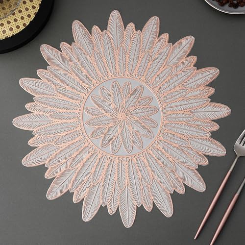 Image of Dakshya Industries PVC Waterproof Table Placemat Set of 3 | Gold Silver Copper Leaf Design Dining Table Mats | Washable Heat Resistant Non Slip Table Mats