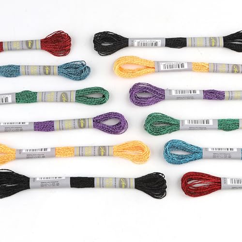 Image of 24 Skeins Set (6 Colors*4 Skeins) Metallic Embroidery Floss Glittery Metal Effect Shinny Cross Stitch Thread for Hand Embroidery, Sewing and DIY Handmade Artwork (Multicolored)