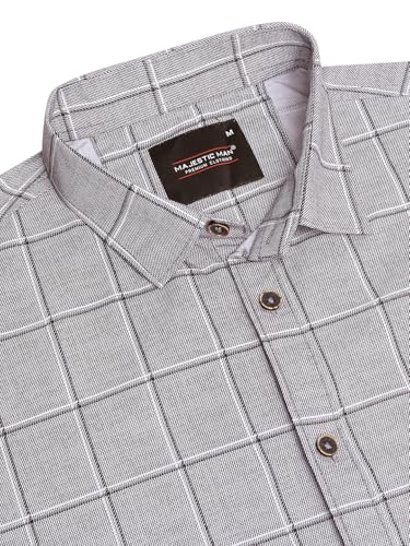 Image of Majestic Man Men Comfort Slim Fit Pure Cotton Tartan Checked Casual Shirt