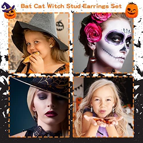 Halloween Earrings for Women Bat Witch Cat Earrings Set Spider Web Pumpkin Skull Dangle Earring Halloween Jewelry Accessories Costumes - Image 3