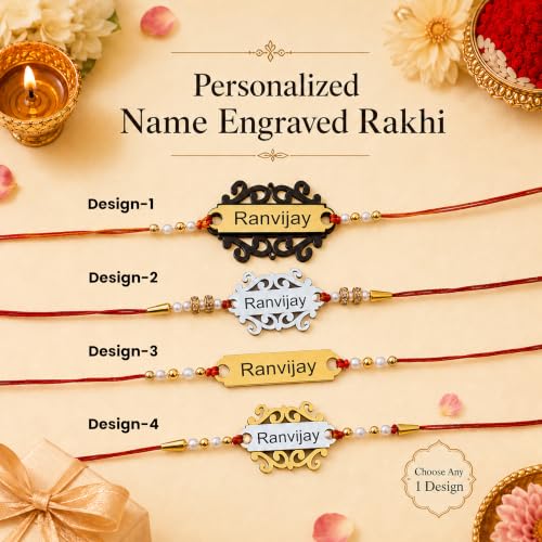 Image of SAVRI Personalized Laser Foil Rakhi With Name engraved on it. Best gift for Brother on Rakshabandhan, latest and trendy Rakhi for Bhai on Bhai dooj | Name waali Rakhi. Selet any one design only.