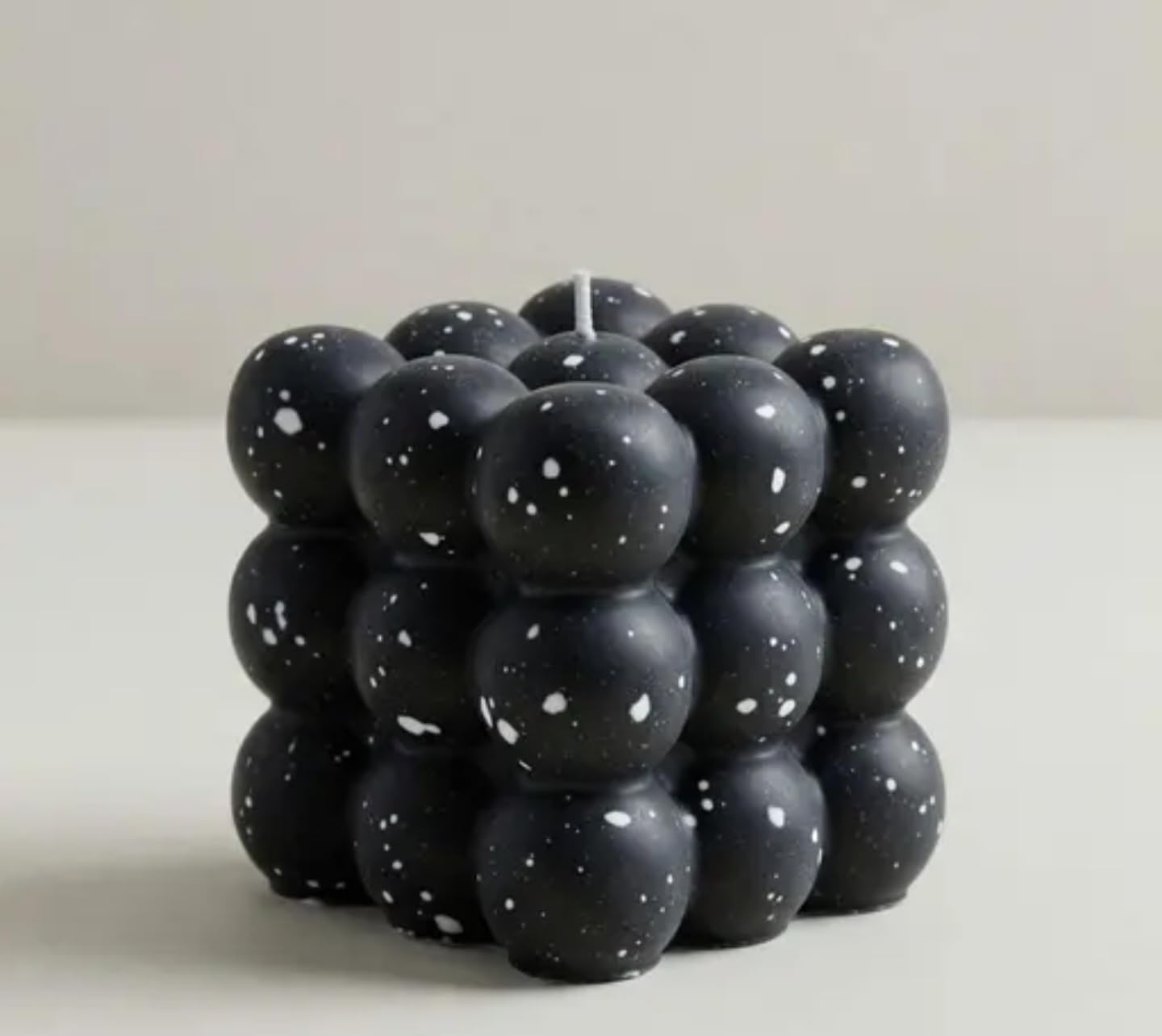 Bubble Cube Decorative Candle, Black with White Speckles, Modern Design, Set of 2