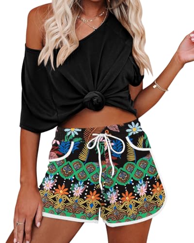 Image of For G and PL Women Summer Floral Beach Boardshorts with Pockets Swim Trunks