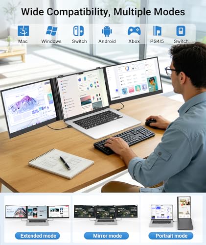 Image of 14 inch Triple Laptop Screen Extender, FHD 1080P IPS Ultra-Thin Portable Monitor, 2.2lbs Plug & Play USB-C /HDMI Travel Monitor for 13 inch-17 inch Laptops, Compatible with Windows, Mac, Android, Chrome