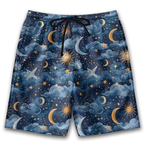 Spiritual Celestial Mens Swim Trunks - Space Swimming Trunks for Mens Swim Shorts, Astrology Drawstring Beach Shorts